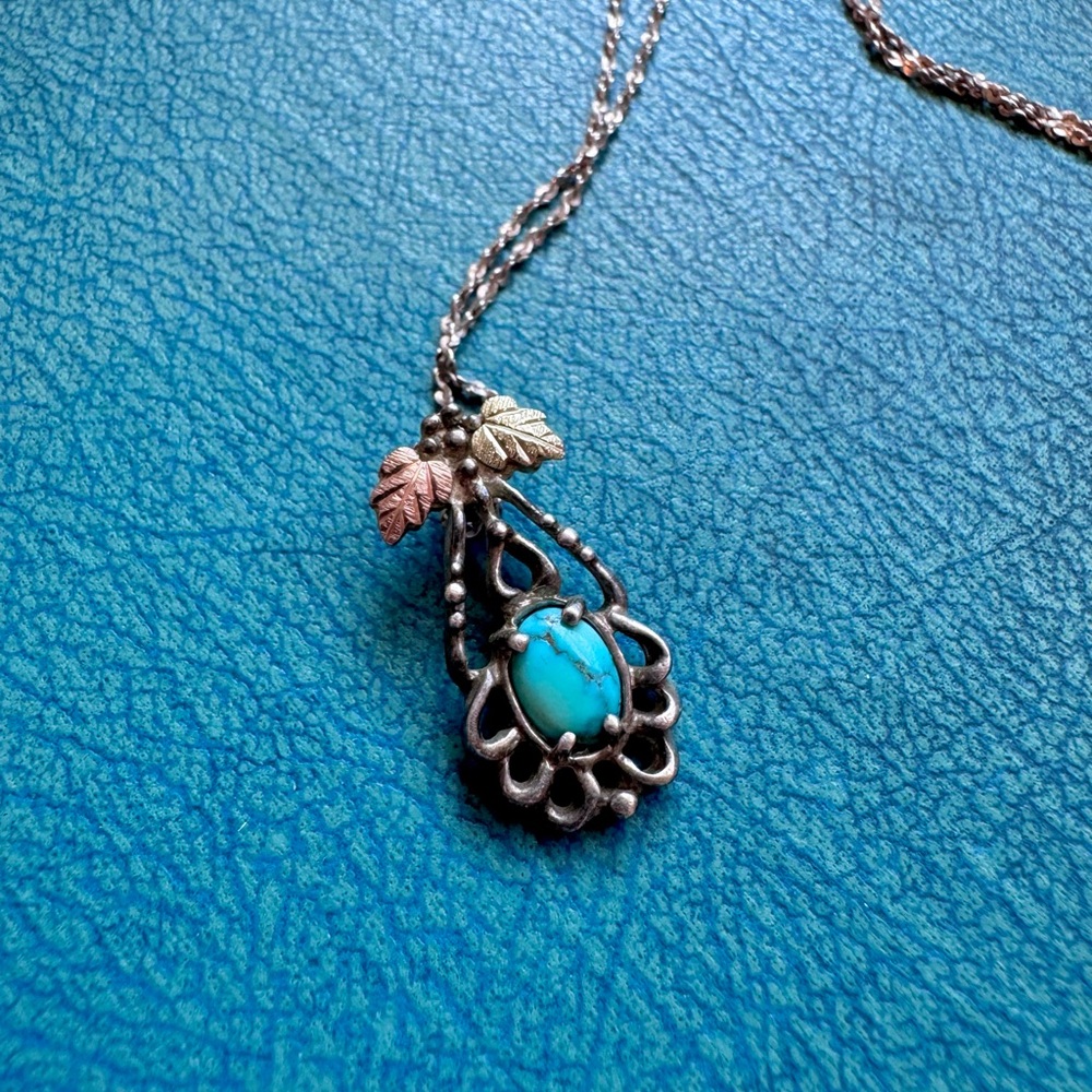 Vintage Coleman Co Silver, 12k and Turquoise Pendant Necklace